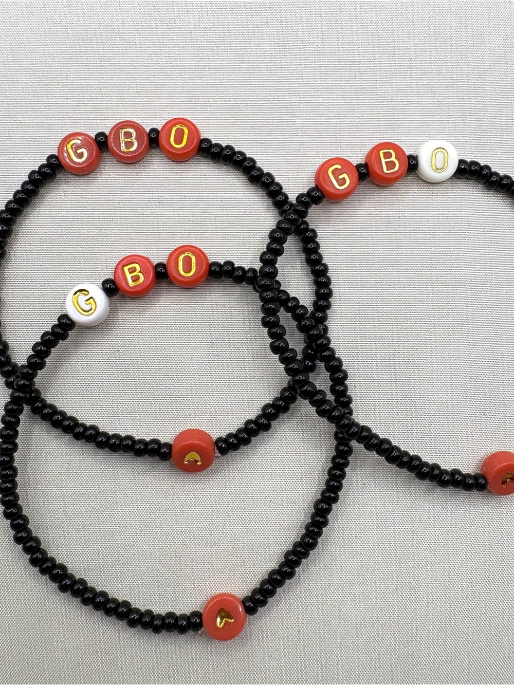 Custom GBO Go Big Orange Beaded Stretch Bracelet. Lot of 3